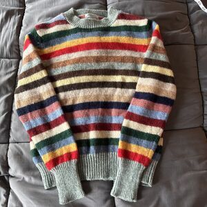Vintage Modern Juniors Sweater 100% Shetland Wool. Multicolored Striped Large
